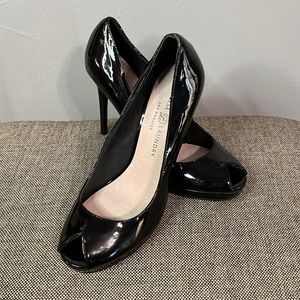Chinese Laundry black patent leather heels, size 9 1/2.